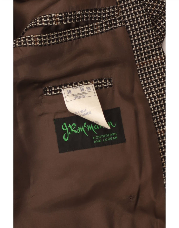 Jaqueta blazer masculina vintage com peito duplo IT 50 grande lã xadrez marrom