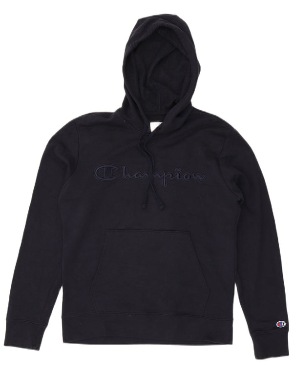 Jumper masculino com capuz gráfico Champion pequeno algodão azul marinho