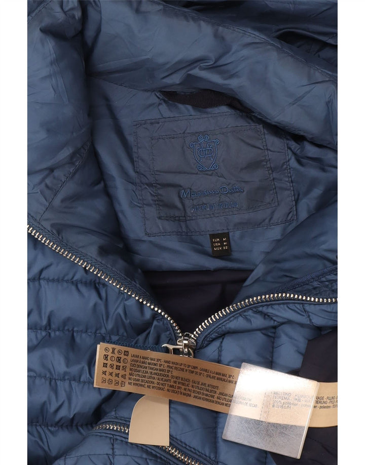 Colete acolchoado com capuz feminino Massimo Dutti UK 12 poliéster azul médio