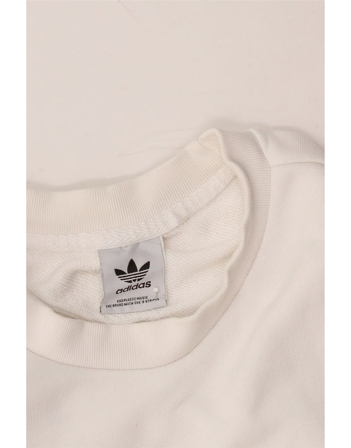 ADIDAS Mens Graphic Sweatshirt Jumper Medium White Cotton Vintage Adidas and Second-Hand Adidas from Messina Hembry 