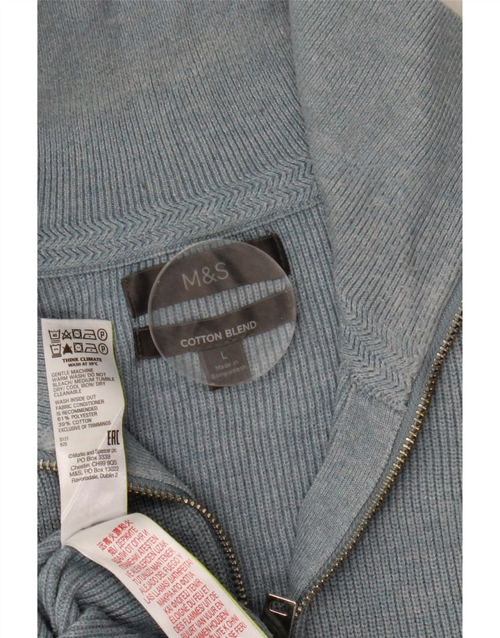 Suéter masculino Marks & Spencer com zíper e gola grande poliéster azul
