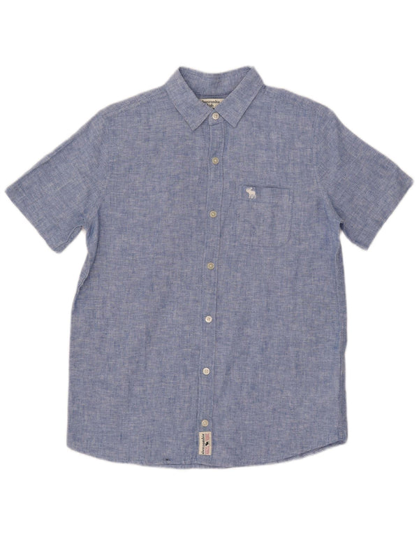 Camisa masculina de manga curta Abercrombie & Fitch 15-16 anos linho azul