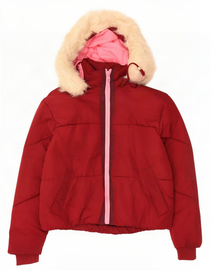 Jaqueta feminina acolchoada com capuz e capuz Topshop UK 6 XS poliéster vermelho