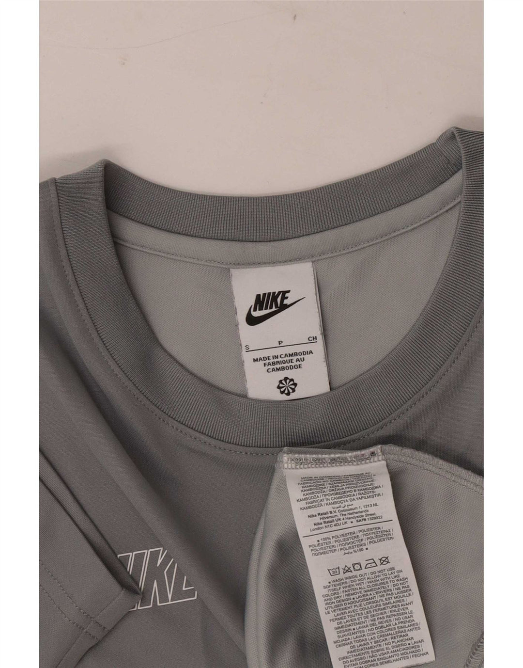Camiseta Nike masculina gráfica top pequeno cinza colorblock poliéster