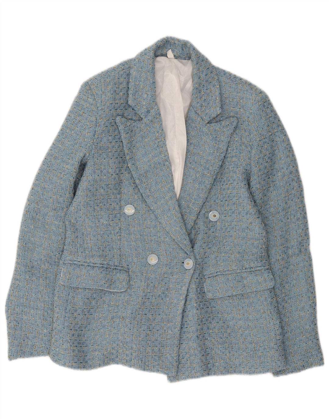 Jaqueta blazer feminina vintage com peito duplo Reino Unido 10 pequena mancha azul