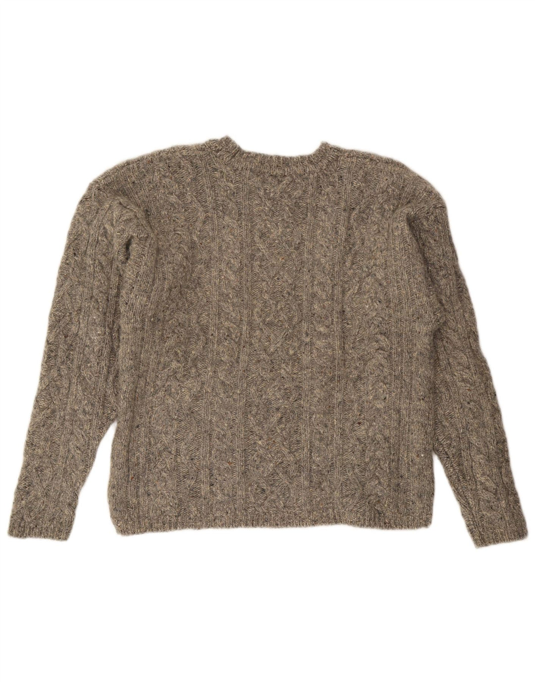 Suéter feminino vintage com gola redonda Reino Unido 14 lã manchada cinza médio