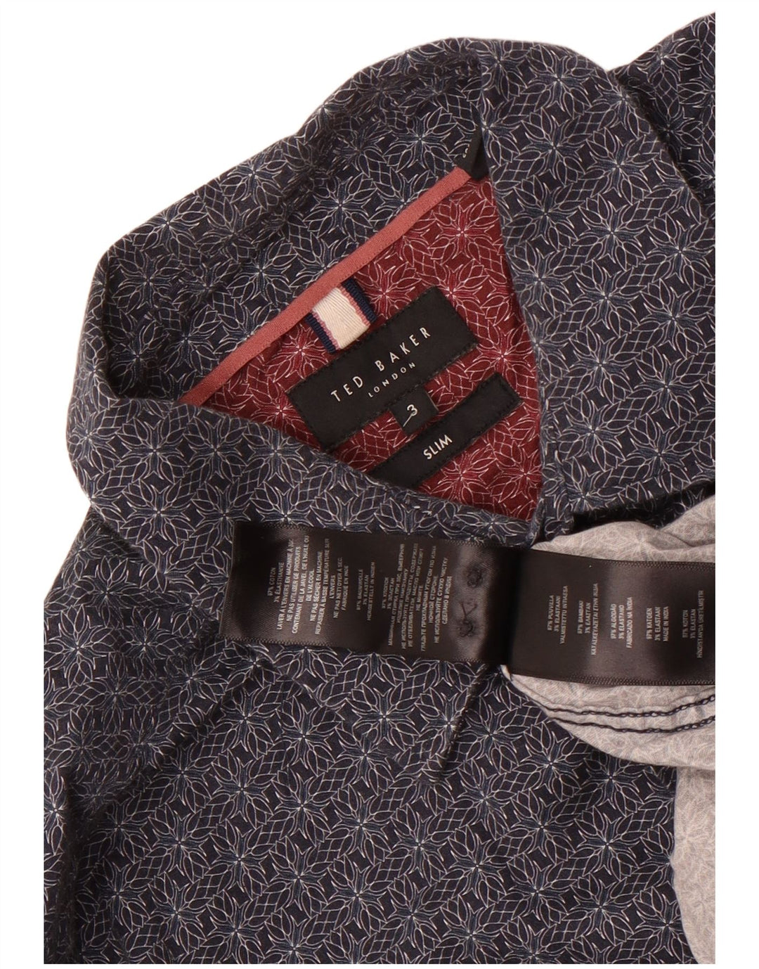 Camisa masculina Ted Baker Slim Fit tamanho 3 médio azul marinho floral algodão