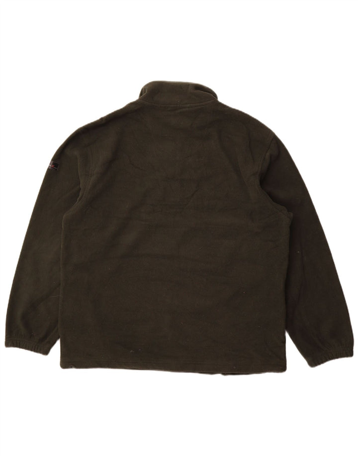 Suéter de lã masculino IZOD com zíper e gola grande em bloco colorido cáqui