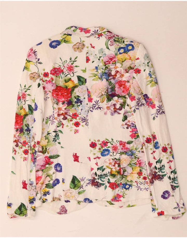 Jaqueta blazer feminina Zara com 1 botão UK 10 pequena viscose floral branca