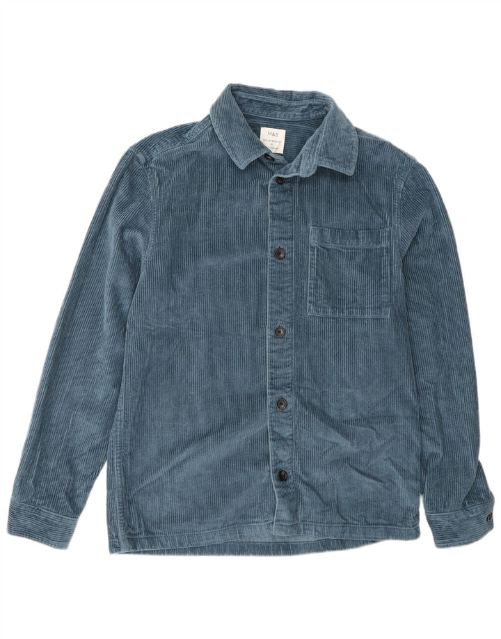 Camiseta masculina de veludo cotelê Marks & Spencer pequena azul de algodão
