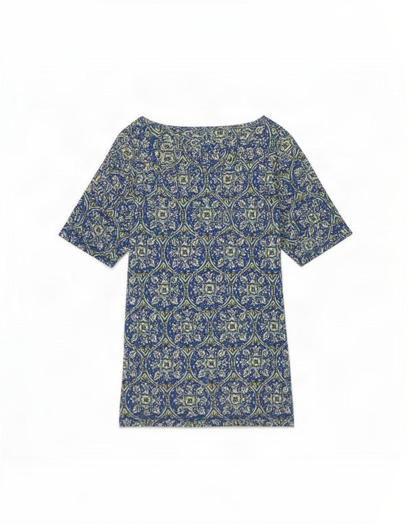 Camiseta feminina Marks & Spencer UK 22 3XL algodão floral azul
