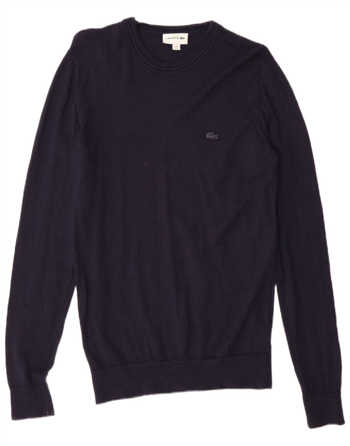 Suéter masculino Lacoste com gola redonda tamanho 4 médio azul marinho lã virgem