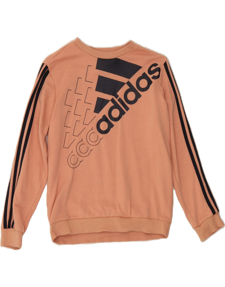 ADIDAS Girls Graphic Sweatshirt Jumper 11-12 Years Pink Cotton Vintage Adidas and Second-Hand Adidas from Messina Hembry 