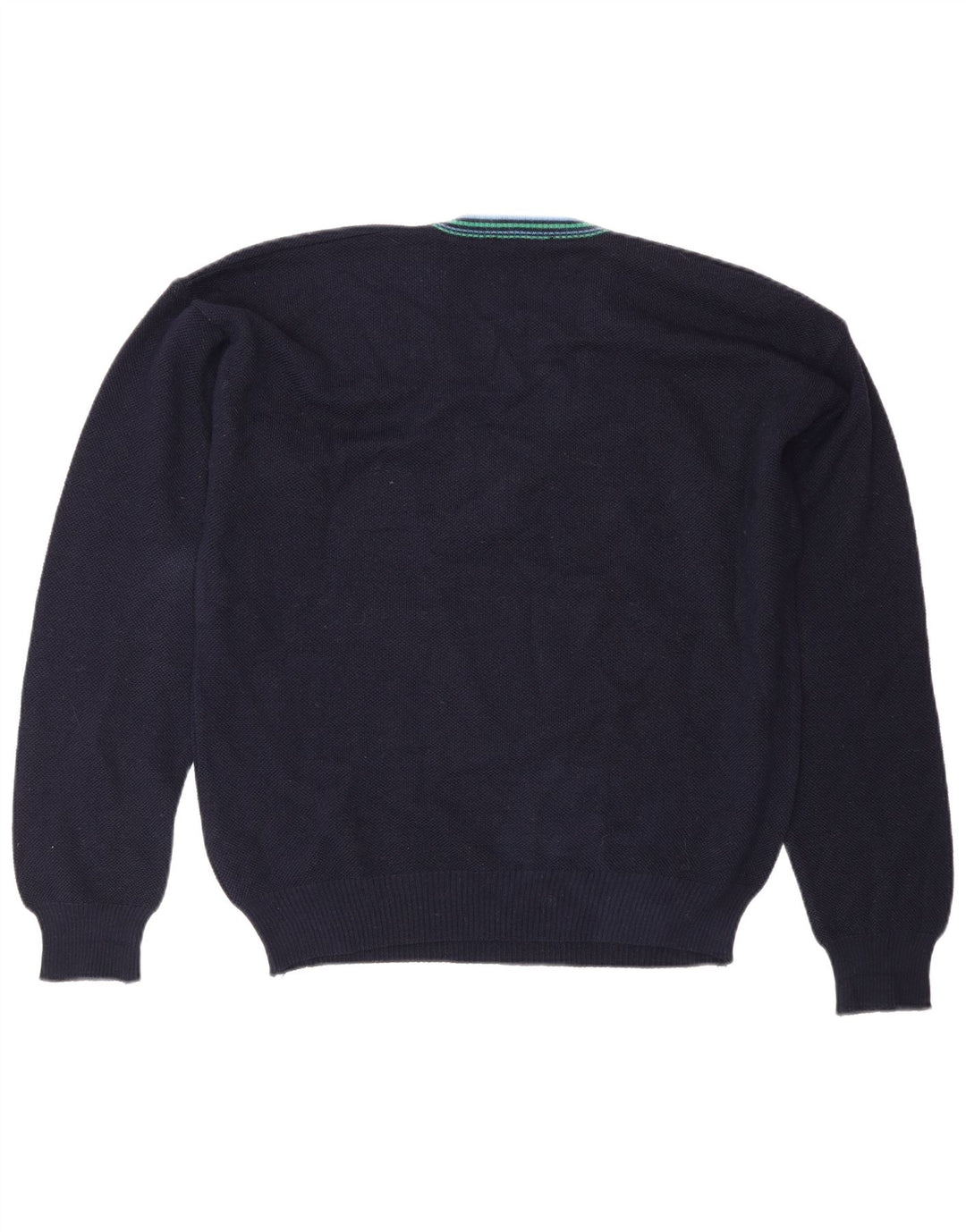 Suéter masculino vintage com decote em V IT 50 lã azul marinho médio