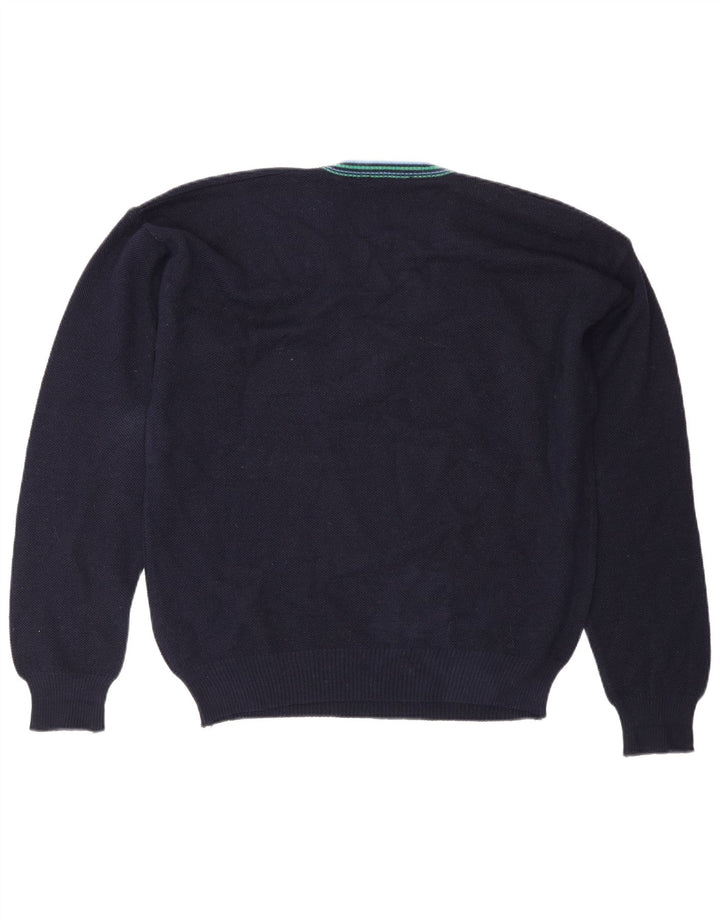 Suéter masculino vintage com decote em V IT 50 lã azul marinho médio