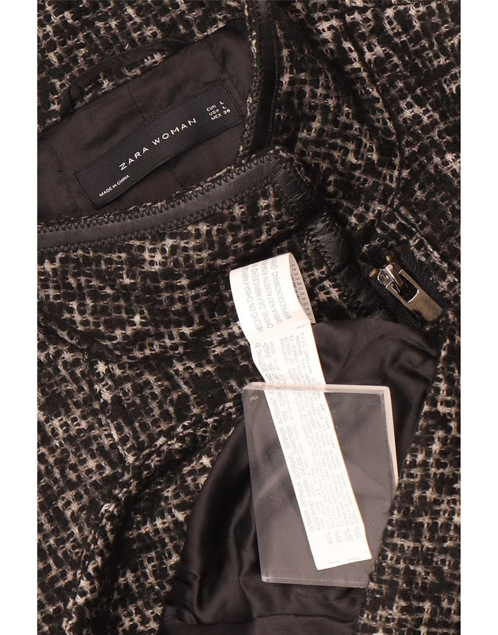 Jaqueta blazer feminina Zara com zíper completo Reino Unido 14 grande lã preta