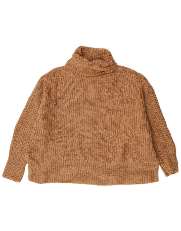 Zara Suéter feminino oversized com gola redonda Reino Unido 10 pequeno bege acrílico