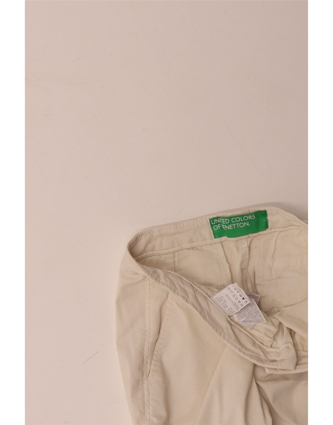 Calça chino feminina BENETTON UK 12 médio W32 L28 algodão branco