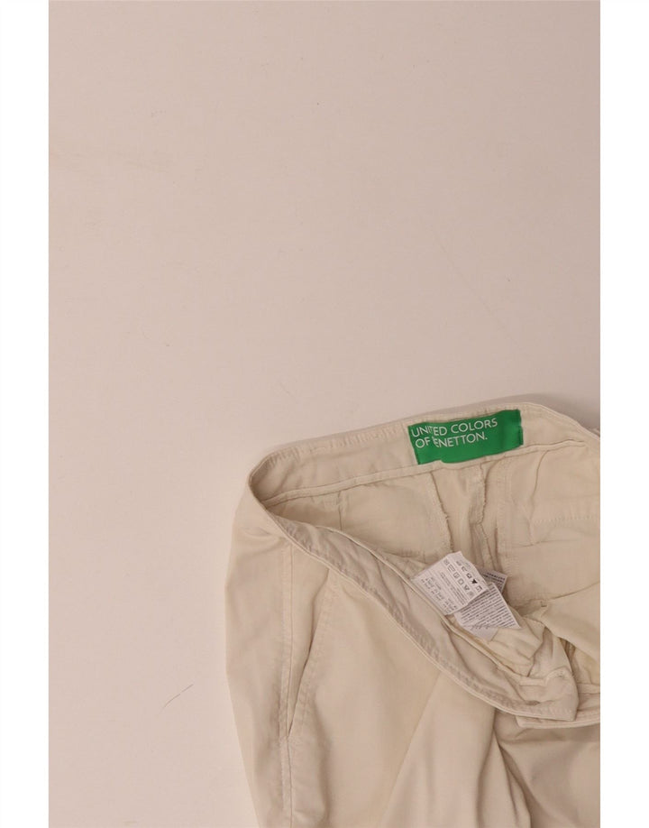 Calça chino feminina BENETTON UK 12 médio W32 L28 algodão branco