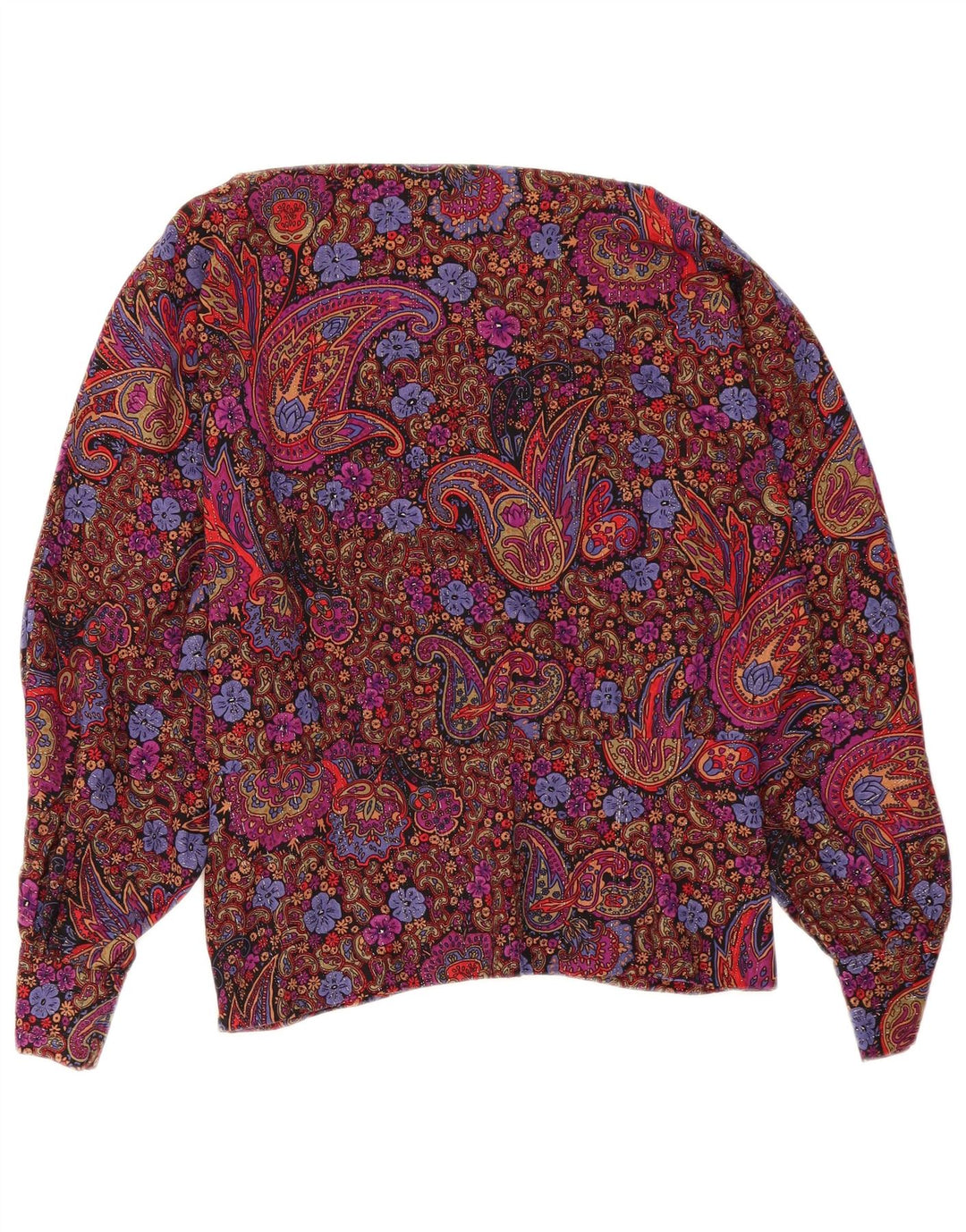 Blusa feminina vintage de manga comprida UK 12 Paisley médio multicolorido