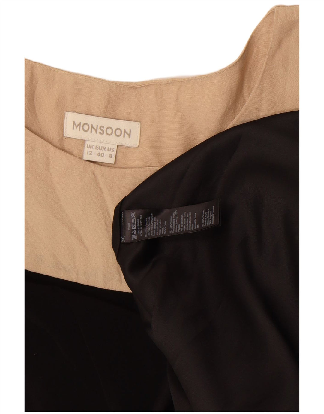 Vestido feminino monsoon evasê UK 12 médio preto colorblock viscose