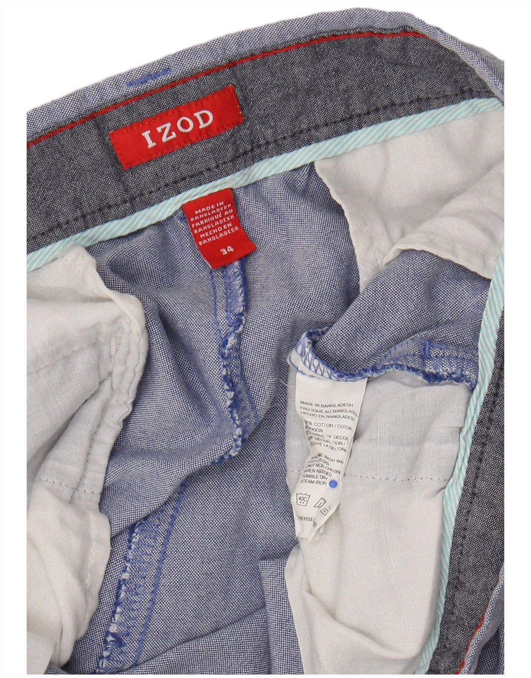 IZOD Mens Chino Shorts W34 Grande Algodão Azul