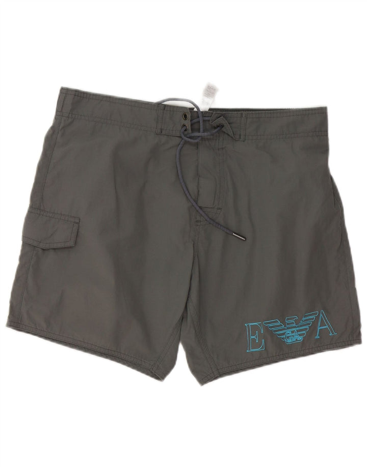 Calção de banho masculino Emporio Armani gráfico grande cinza poliéster