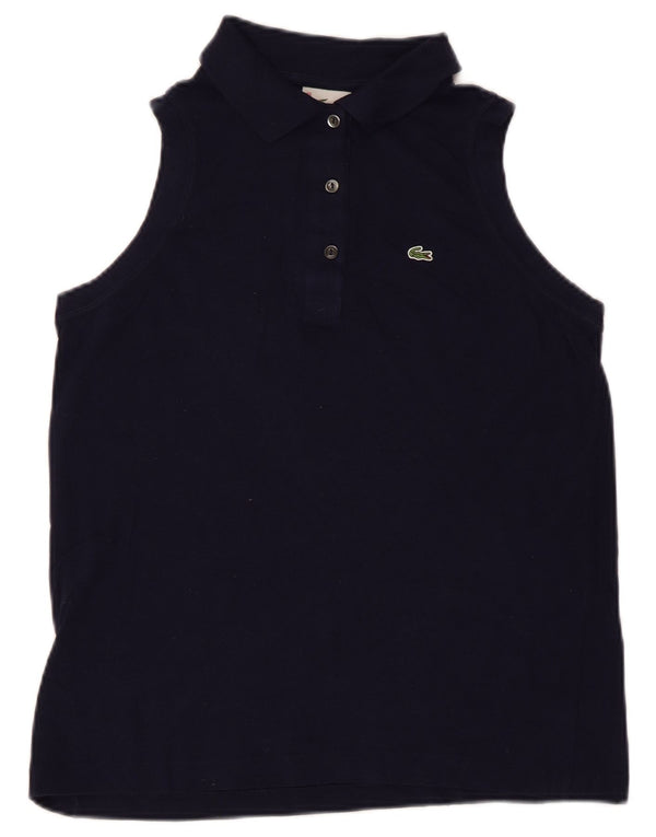 Camisa polo feminina sem mangas Lacoste tamanho 40 algodão azul marinho médio