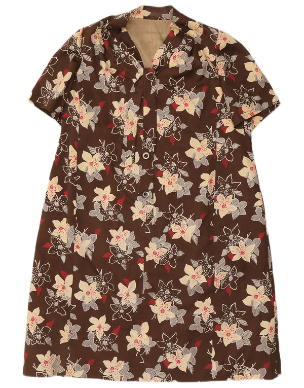 Conjunto feminino vintage de manga 3/4, 4 botões, 2 peças, Reino Unido 12, marrom médio, floral