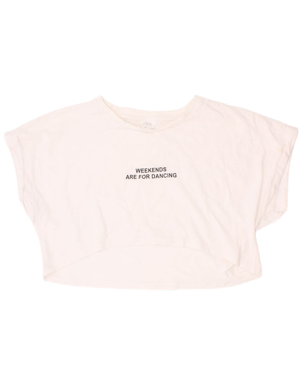 Zara Girls Crop Graphic T-Shirt Top 9-10 Anos Branco