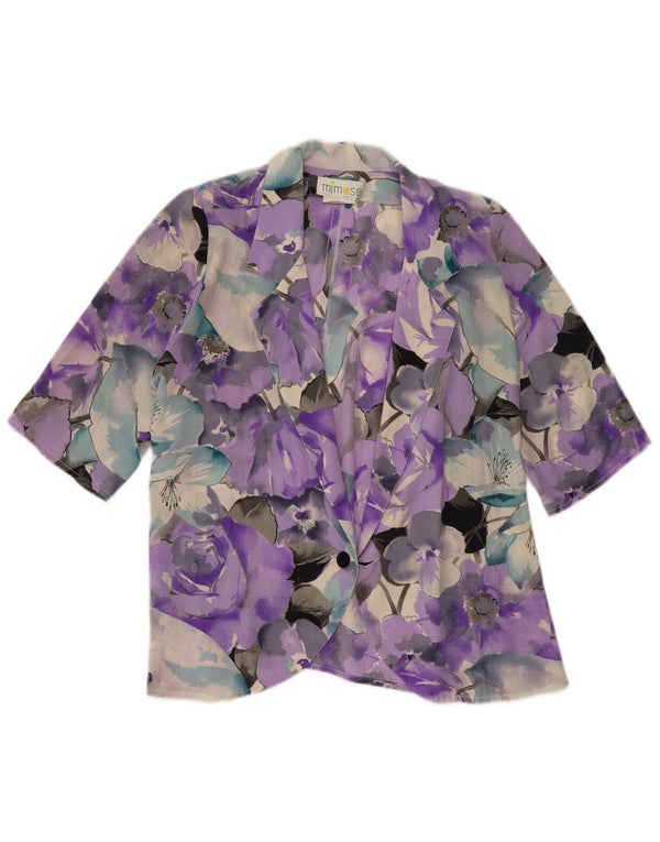 Blusa feminina vintage de manga curta UK 16 grande roxo floral