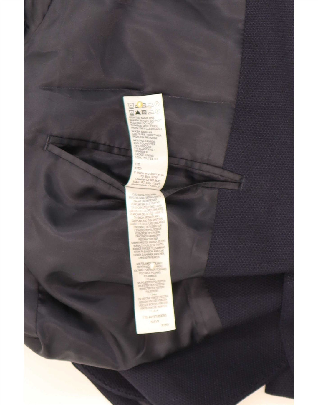 Jaqueta blazer masculina de 2 botões Marks & Spencer Reino Unido 42 grande azul marinho poliamida