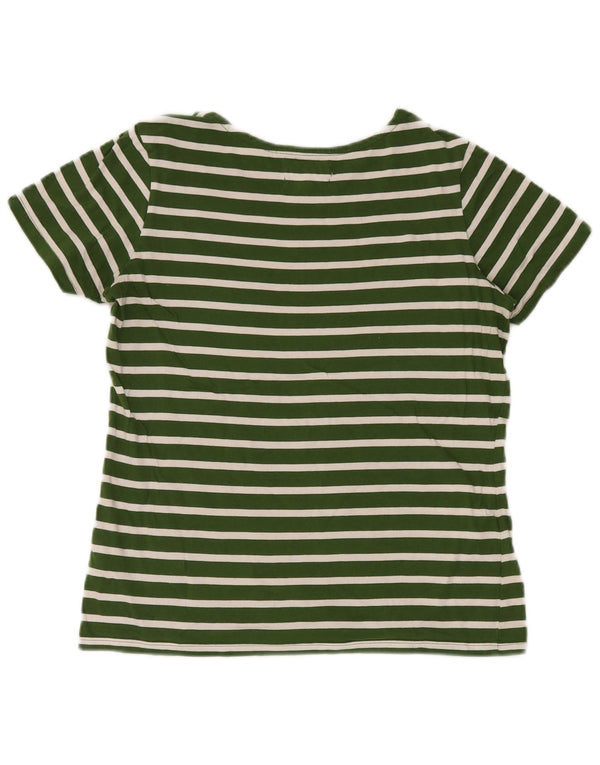 Camiseta feminina de manga curta Seasalt UK 12 algodão listrado verde médio