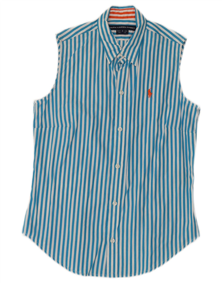 RALPH LAUREN Womens Sleeveless Shirt US 4 Small Blue Striped Cotton