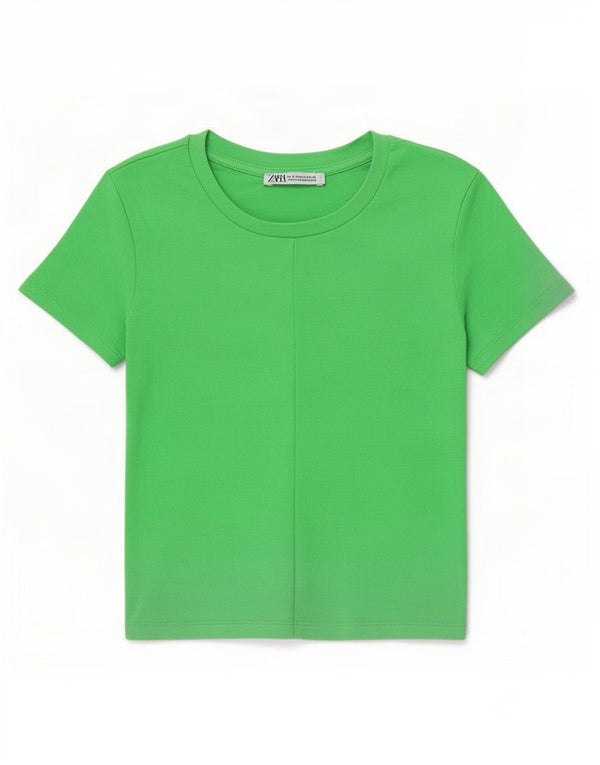 Zara Womens Crop T-Shirt Top Reino Unido 8 Pequeno Verde