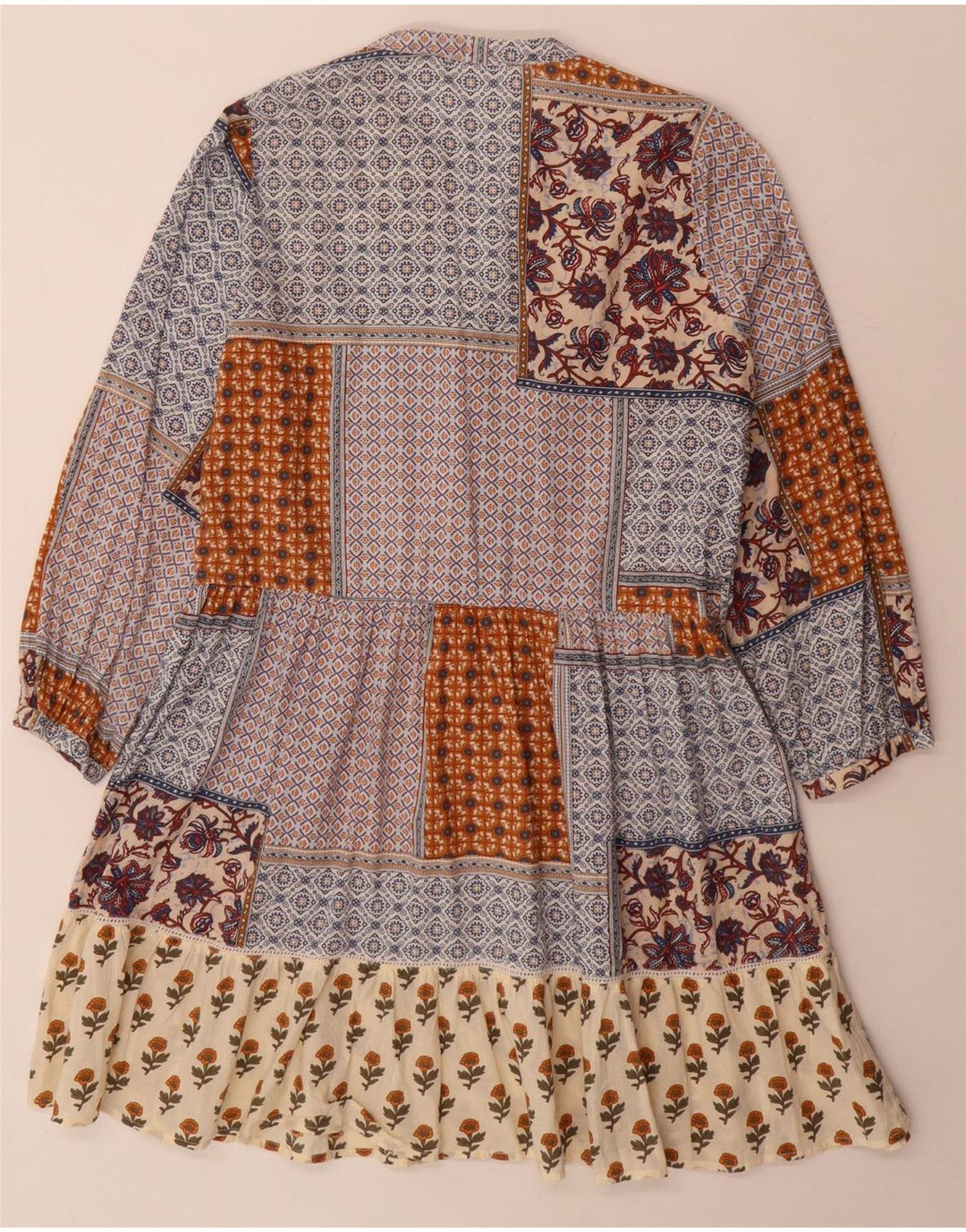 Vestido feminino Zara de manga comprida em camadas UK 10 pequenos retalhos multicoloridos
