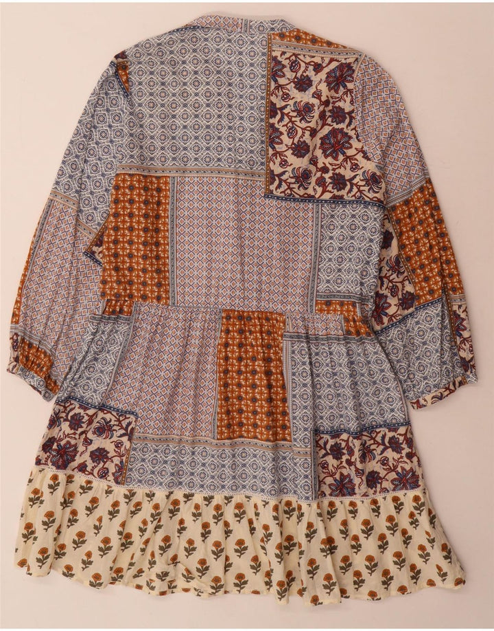 Vestido feminino Zara de manga comprida em camadas UK 10 pequenos retalhos multicoloridos