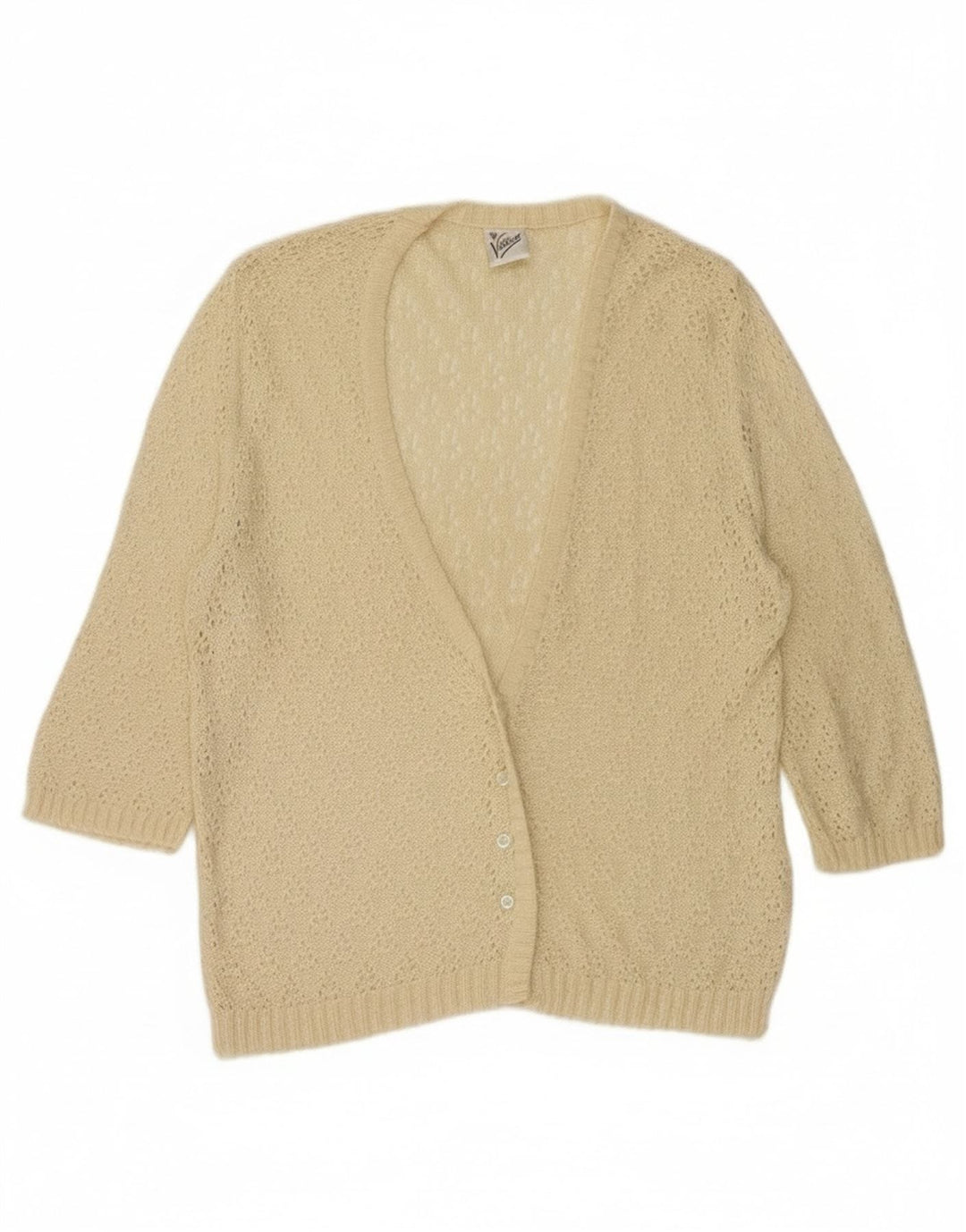 Suéter cardigã feminino vintage manga 3/4 IT 44 viscose bege médio