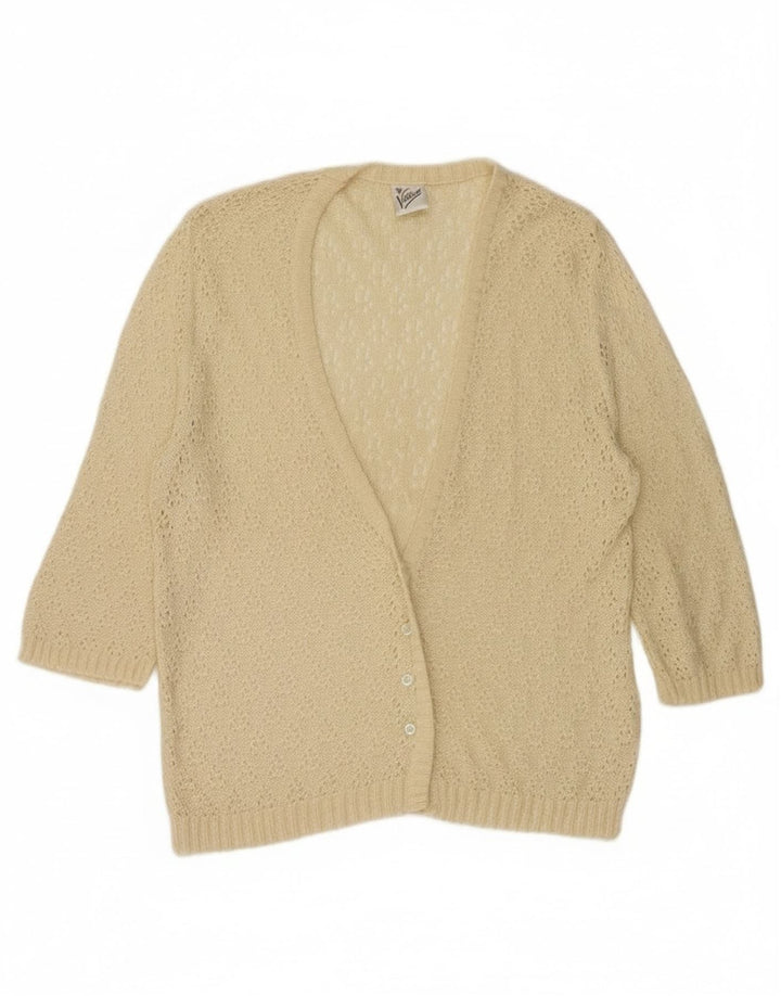 Suéter cardigã feminino vintage manga 3/4 IT 44 viscose bege médio