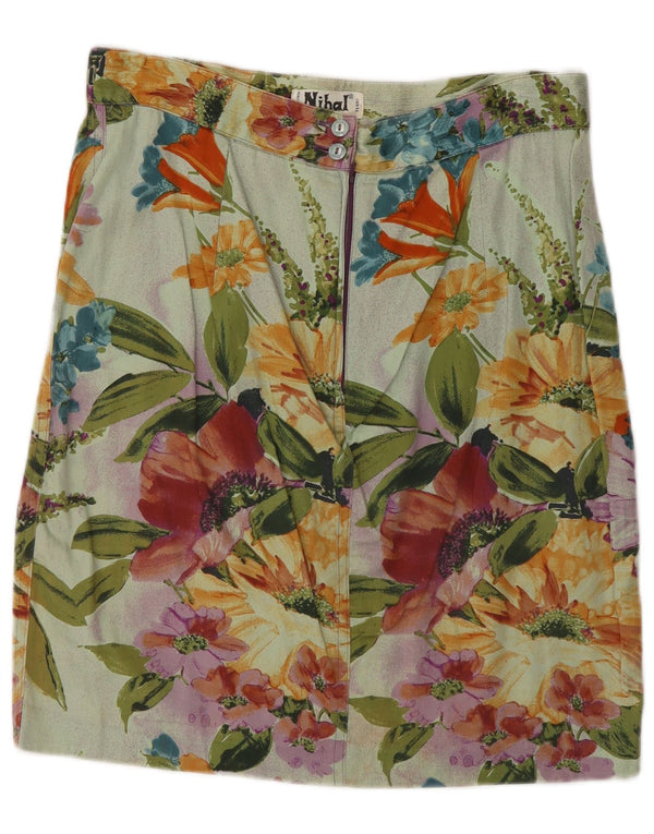 Saia reta feminina vintage IT 46 grande W30 floral multicolorido