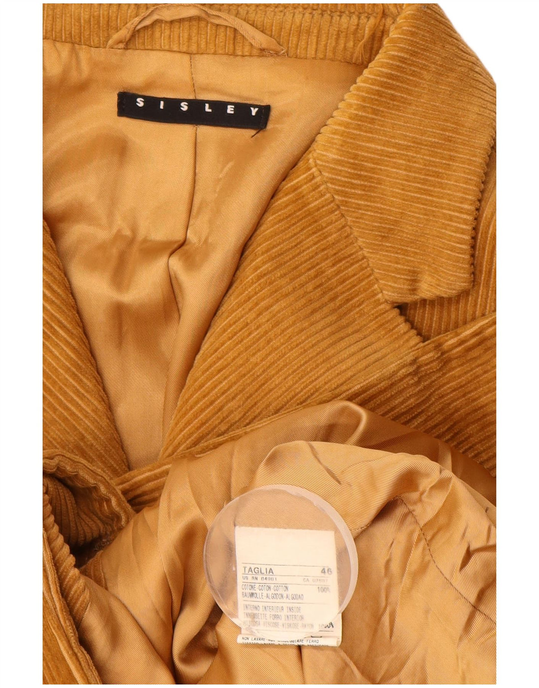 Jaqueta blazer masculina Sisley de veludo cotelê com 3 botões Reino Unido 46 3XL algodão marrom