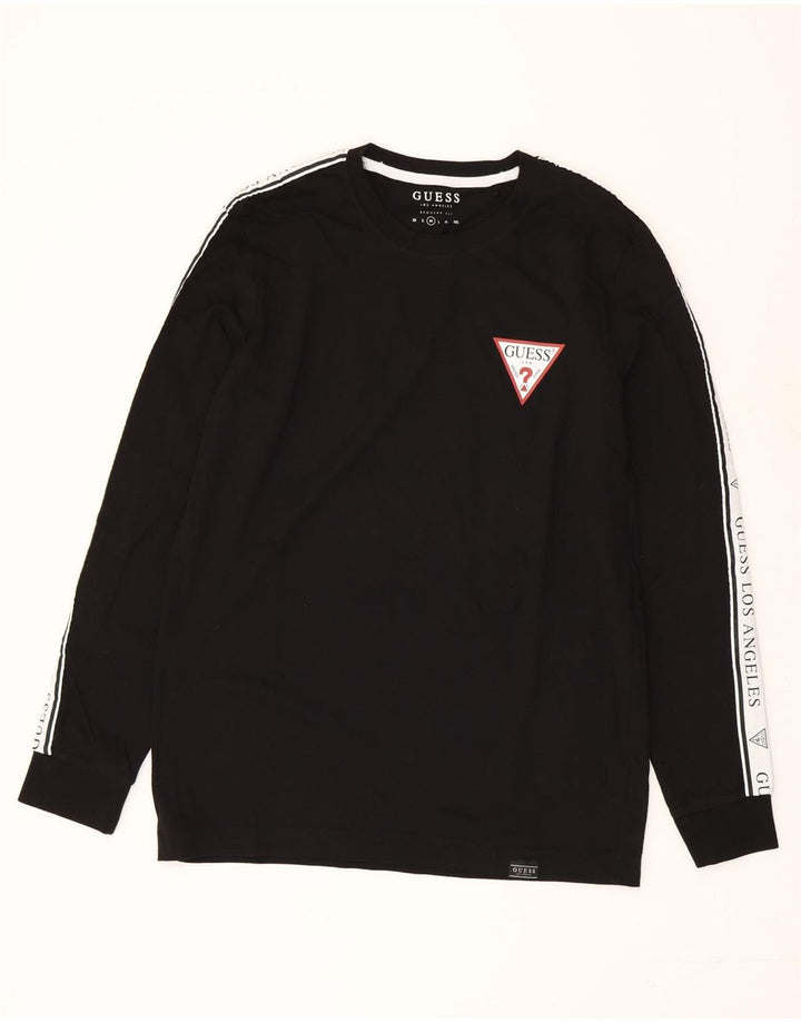 Top gráfico masculino GUESS manga comprida médio preto colorblock algodão
