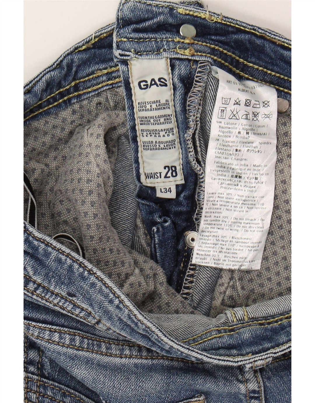 GAS Womens Albert Slim Jeans W28 L28 Azul Algodão