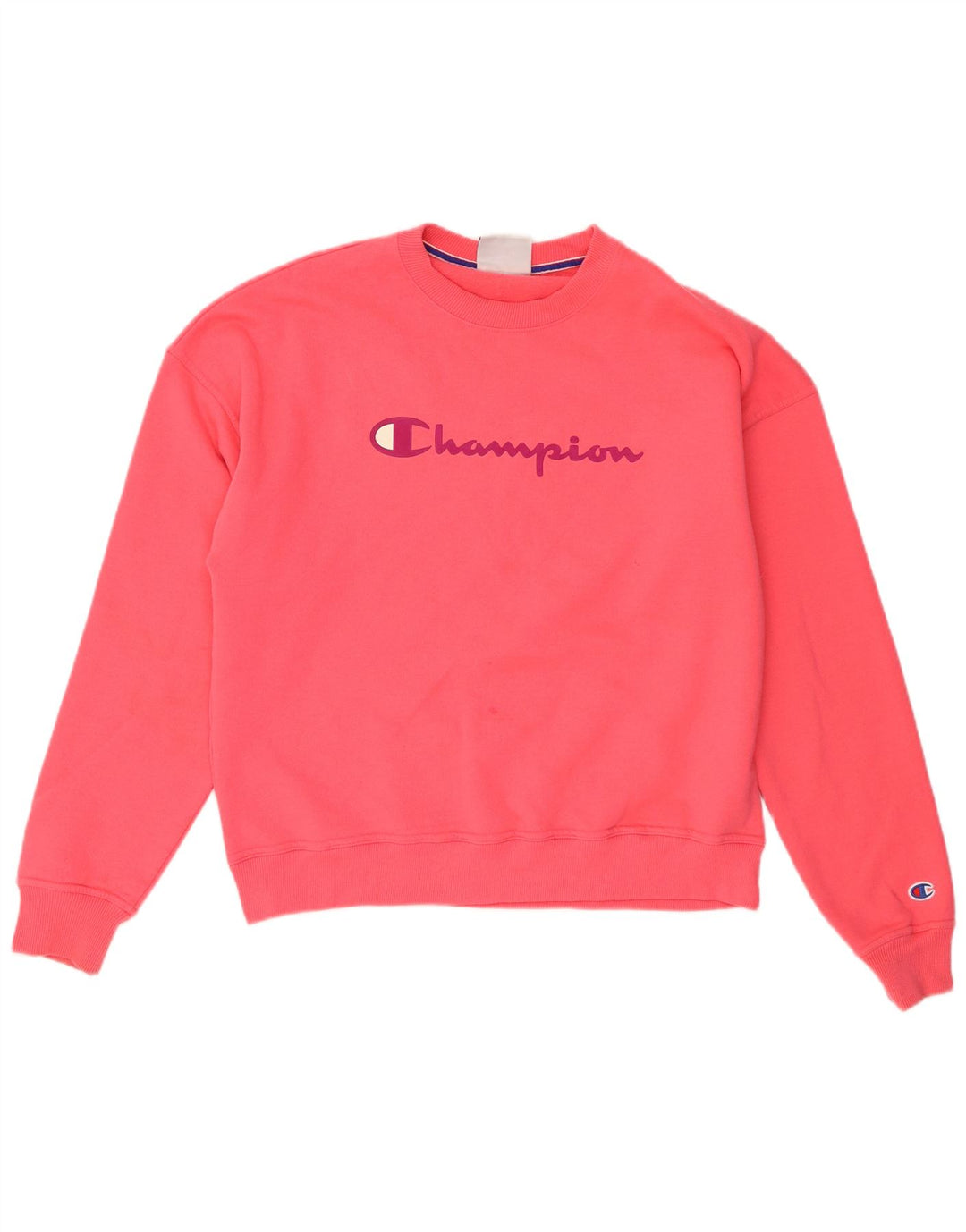 Champion feminino gráfico oversized moletom jumper UK 14 médio rosa