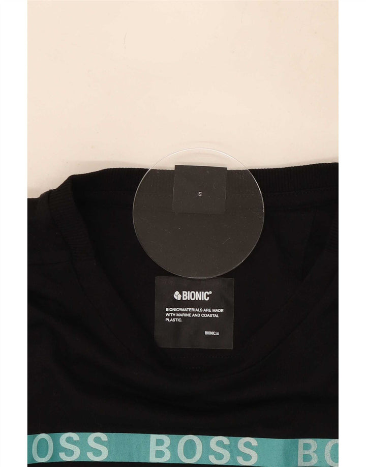 Camiseta gráfica masculina Hugo Boss, top pequeno de algodão preto