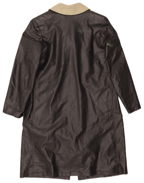 Casaco de couro feminino VINTAGE UK 12 bloco colorido preto médio