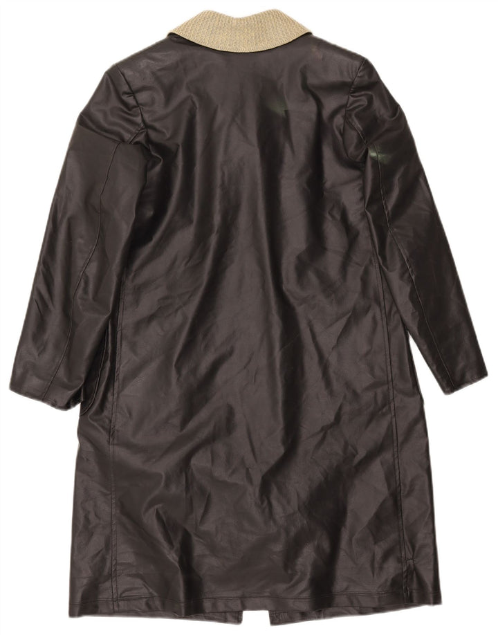 Casaco de couro feminino VINTAGE UK 12 bloco colorido preto médio