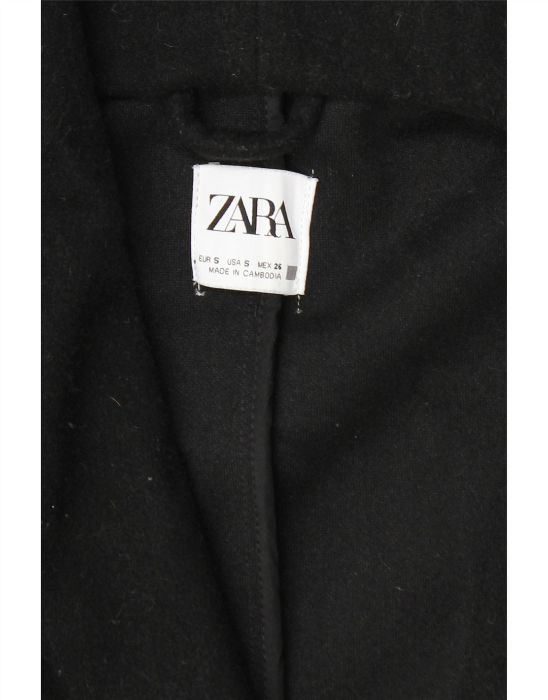 Casaco feminino Zara com capuz grande e trespassado duplo Reino Unido 10 pequeno preto