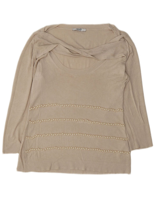 Liu Jo Suéter feminino oversized com gola canoa Reino Unido 10 pequeno bege viscose