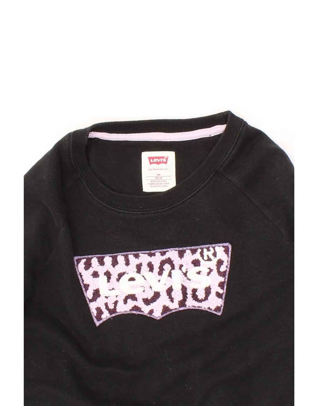 LEVI'S Girls Graphic Sweatshirt Jumper 13-14 Years Black Cotton Vintage Levi's and Second-Hand Levi's from Messina Hembry 
